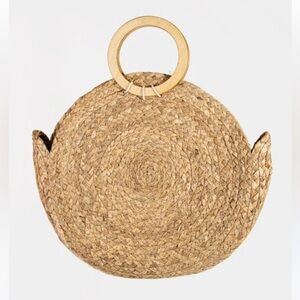 Stylish Tan Woven Straw Circle Tote Handbag New